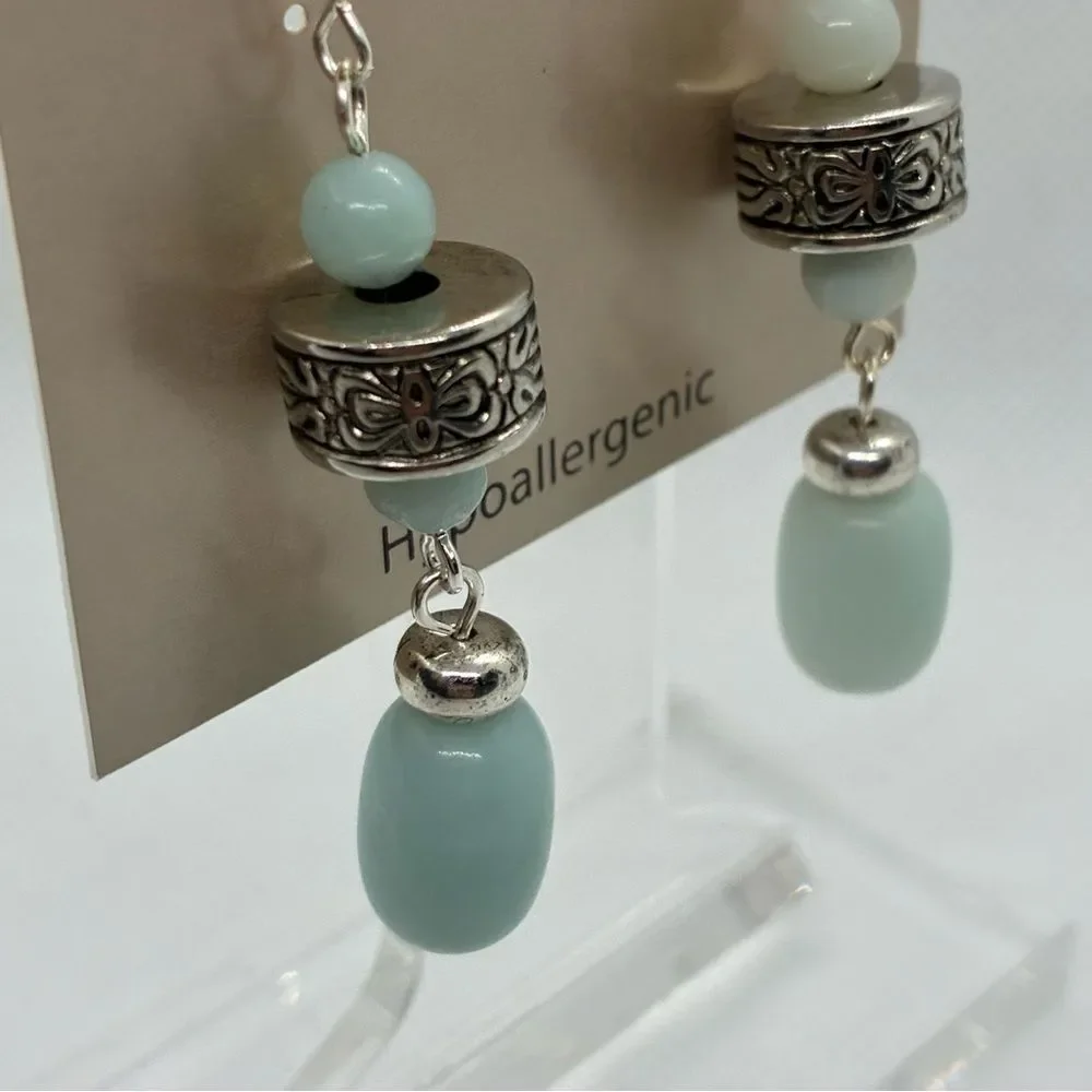 3For$20 Sensitive Ears Hypoallergenic Pale Aqua Bead Drop Earrings